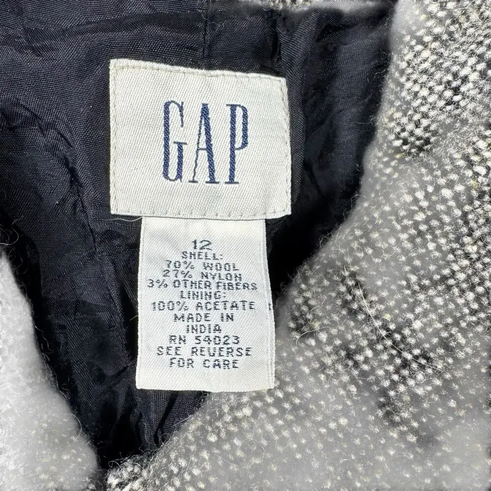 Vintage Gap Womens Blazer 12 Gray Black Tweed Wool Jacket Preppy Acadamia Office